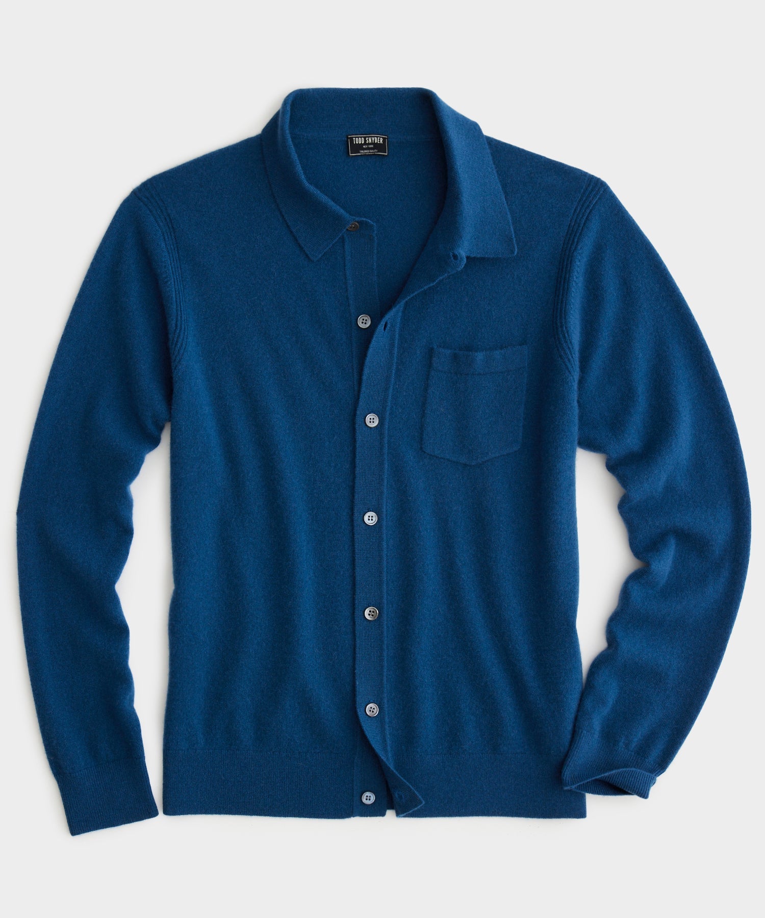 Cashmere Long-Sleeve Sweater Polo in Dark Teal