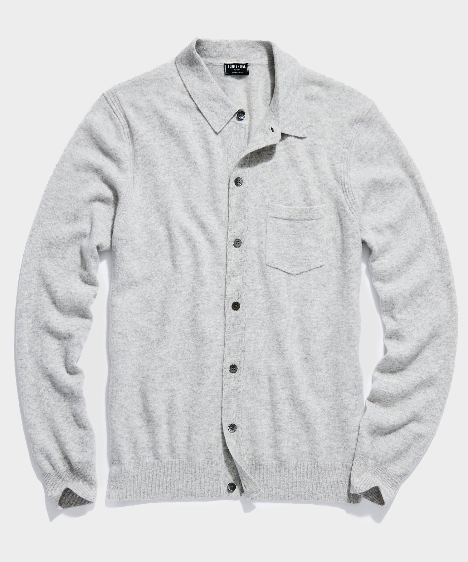 Cashmere Long-Sleeve Sweater Polo in Heather Grey