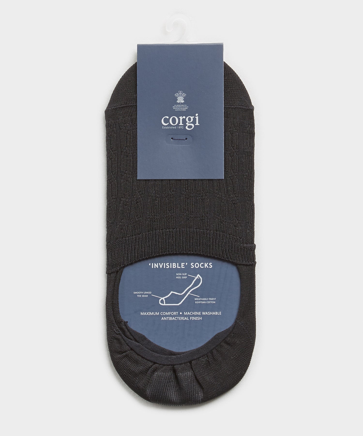 Corgi No Show Cable Sock in Black