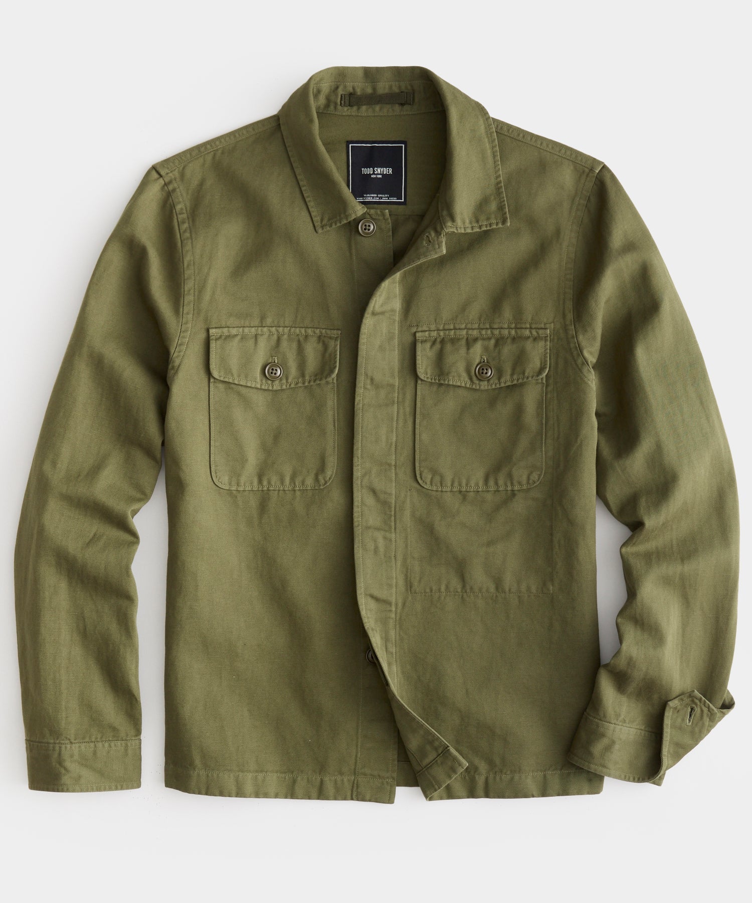 Cotton Linen Officer Shirt Jacket in Olive