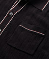 Cotton Silk Short Sleeve Full Placket Riviera Polo in Black