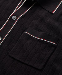 Cotton Silk Short Sleeve Full Placket Riviera Polo in Black
