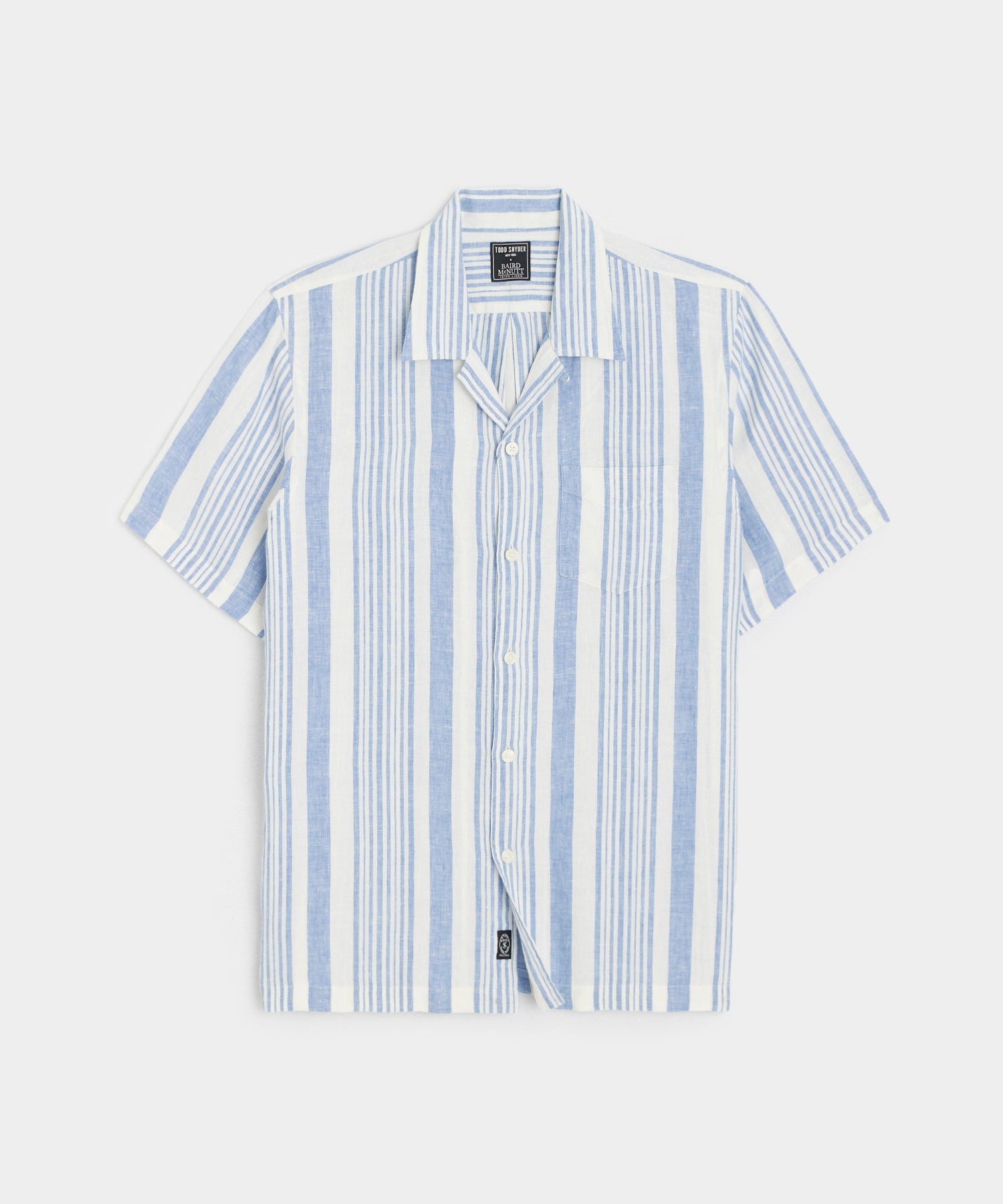 Double Stripe Linen Short Sleeve Camp Collar Shirt