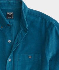 Fine Corduroy Button-Down Shirt in Cyan