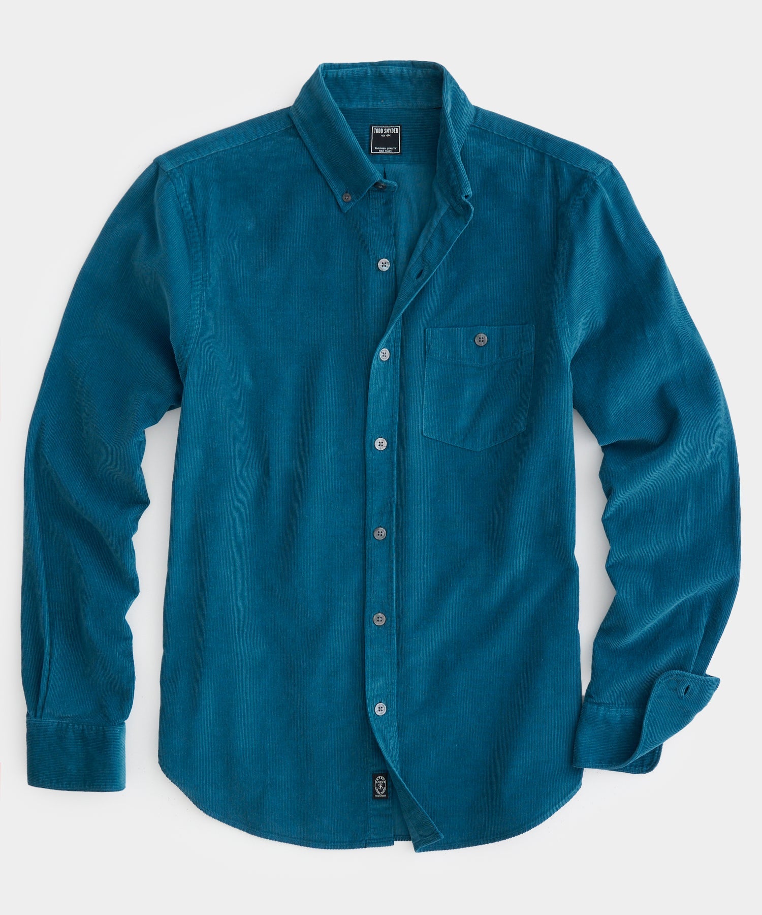 Fine Corduroy Button-Down Shirt in Cyan