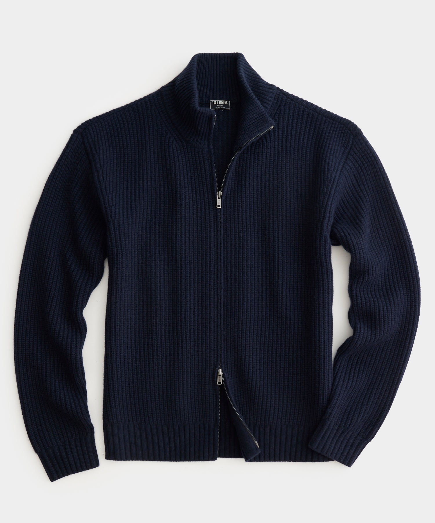 Full-Zip Mock Neck Cashmere Sweater in Navy