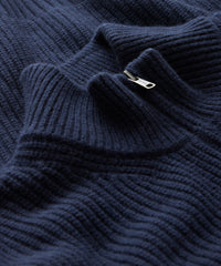 Full-Zip Mock Neck Cashmere Sweater in Navy