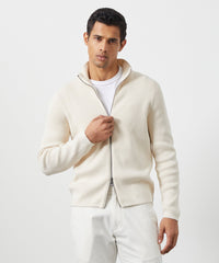 Full-Zip Organic Cotton Sweater in Bisque