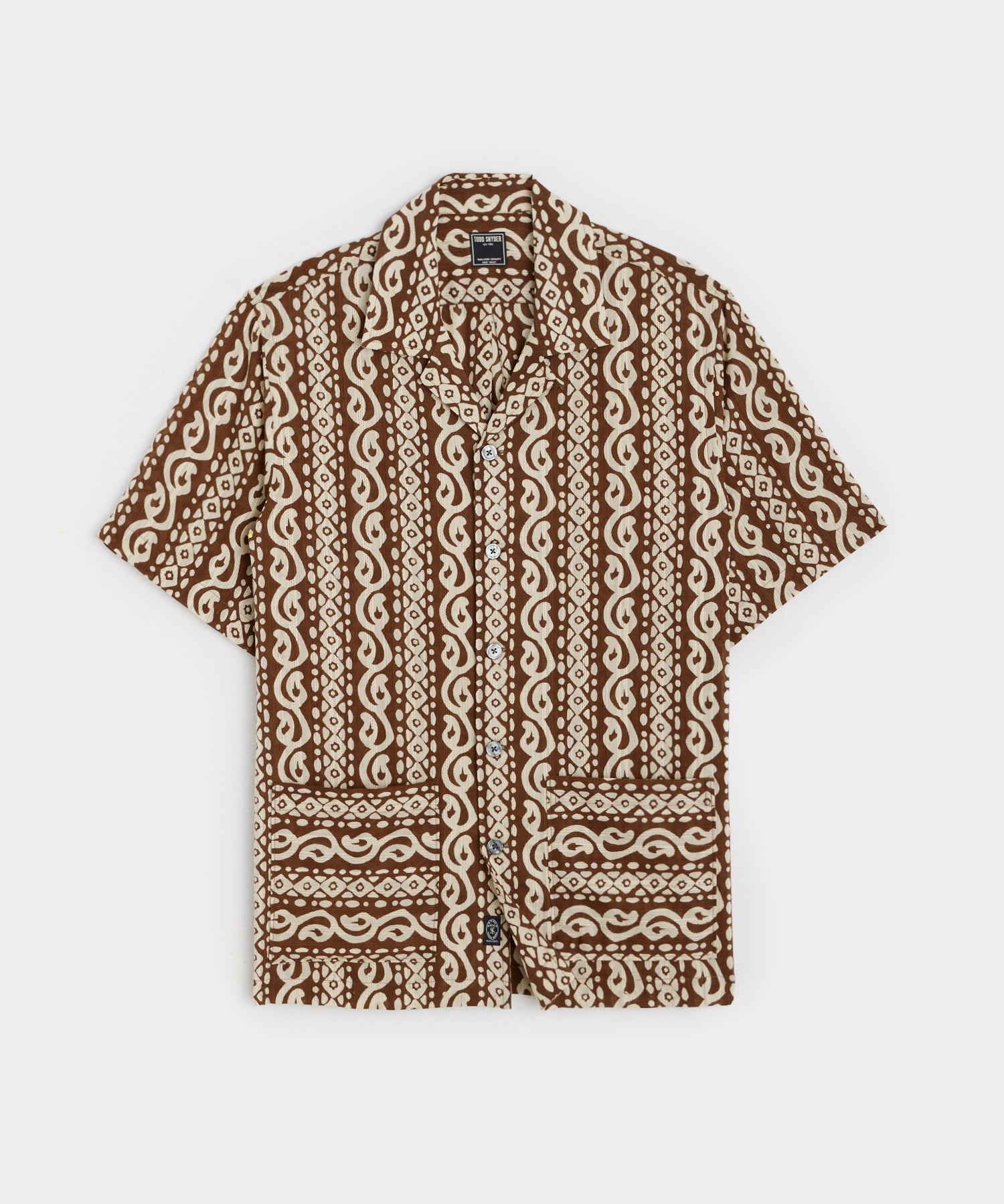 Geometric Dobby Short Sleeve Camp Collar Shirt in Brown