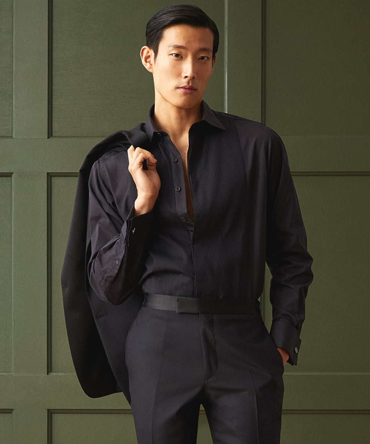Hamilton + Todd Snyder Cotton Pleated Spread Collar Tuxedo Shirt 14.5 / Black / 22FHDN72-001