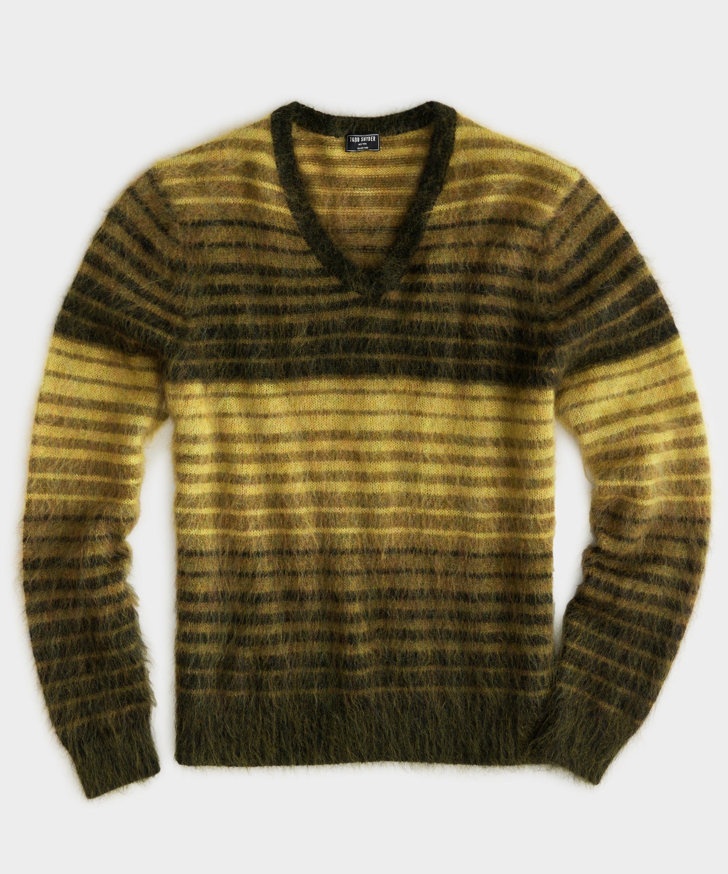 Horizontal Stripe Mohair V-Neck Sweater in Golden Brass