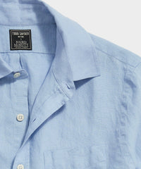 Irish Sea Soft Linen Point Collar Long Sleeve Shirt in Blue Tide