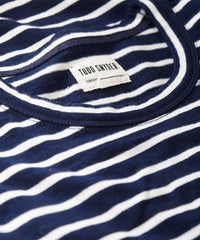 Issued By: Japanese Nautical Striped Short Sleeve Tee in Navy
