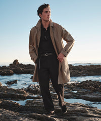 Italian Bonded Linen Military Trench in Brown