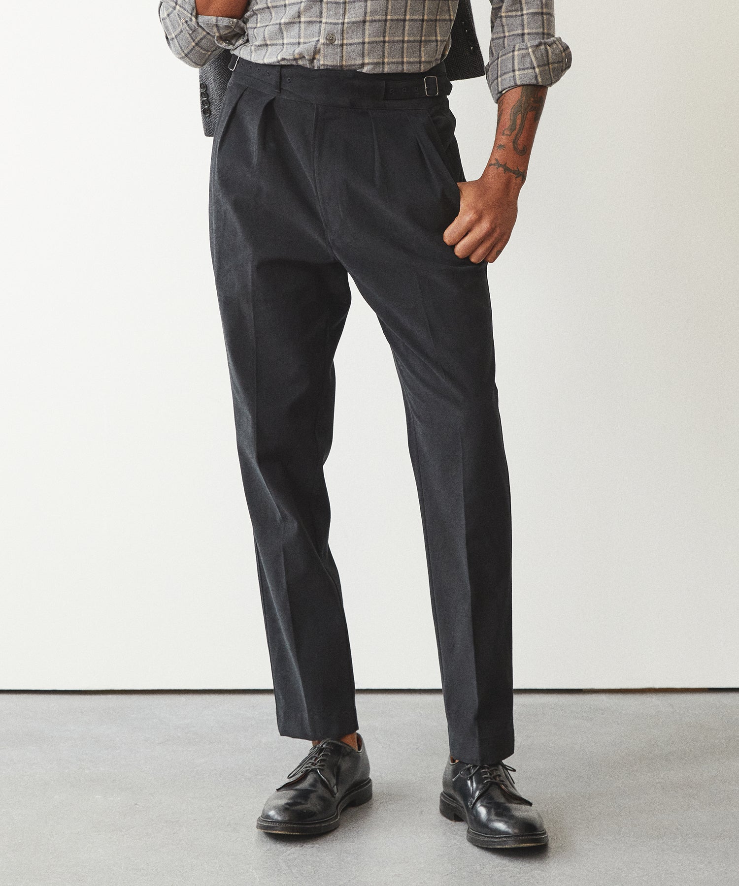 Italian Brushed Cotton Gurkha Trouser in Black