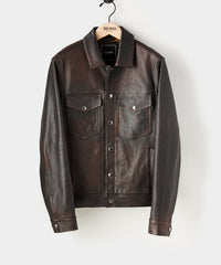 Italian Burnished Leather Dylan Jacket in Dark Brown