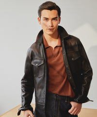 Italian Burnished Leather Dylan Jacket in Dark Brown