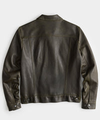 Italian Burnished Leather Dylan Jacket in Olive