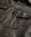 Italian Burnished Leather Dylan Jacket in Olive