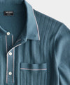 Italian Cotton Silk Tipped Riviera Sweater Polo in Blue Spruce
