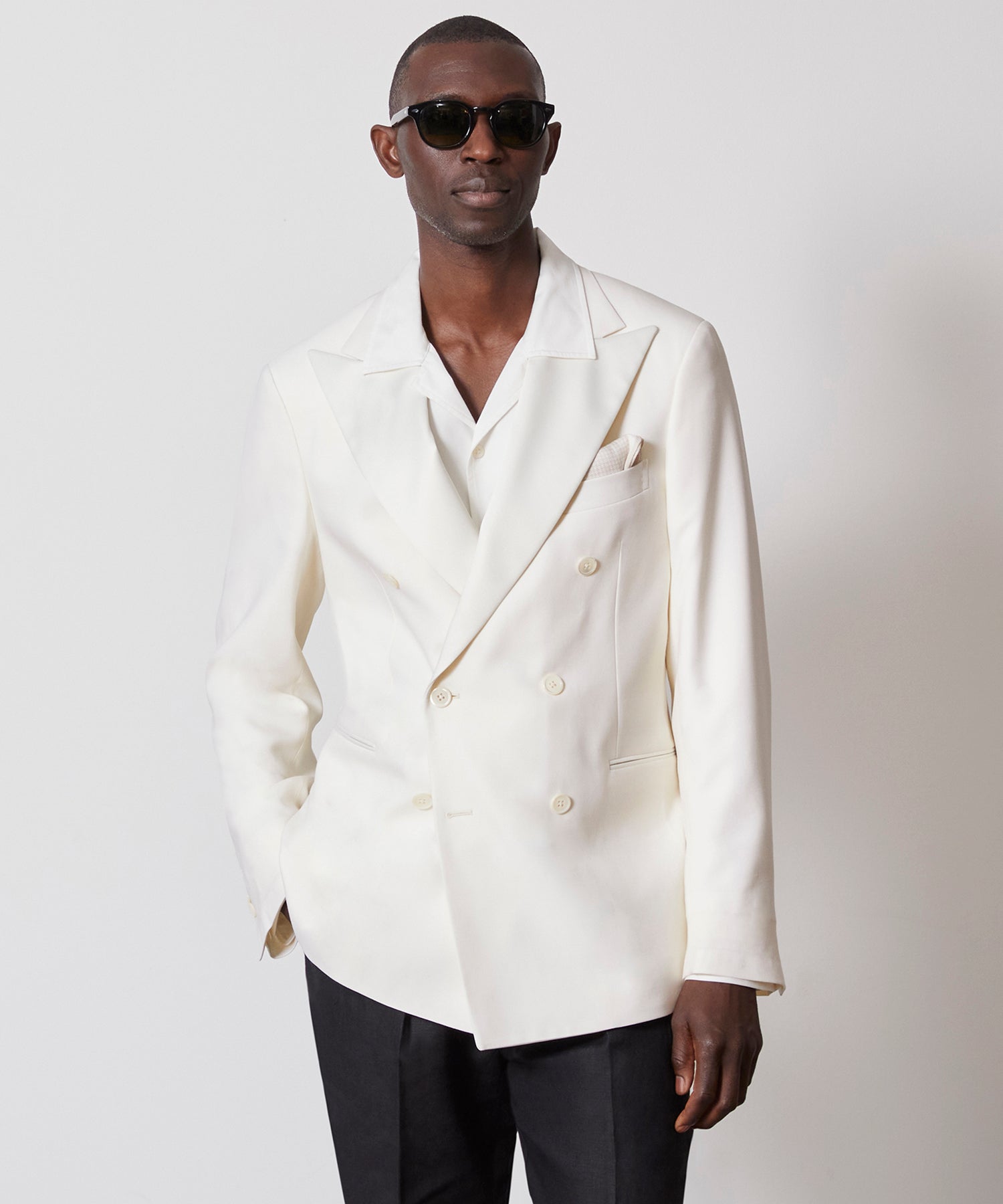 Italian Double-Breasted Tuxedo Jacket in Ivory