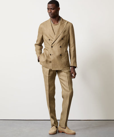 Italian Linen Double Breasted Jacket in Sand