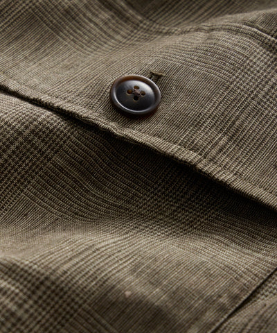 Italian Linen Flight Jacket in Olive Glenplaid
