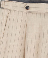 Italian Linen Side Tab Trouser in Ecru Stripe