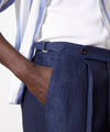 Italian Linen Side Tab Trouser in Sail Blue Herringbone