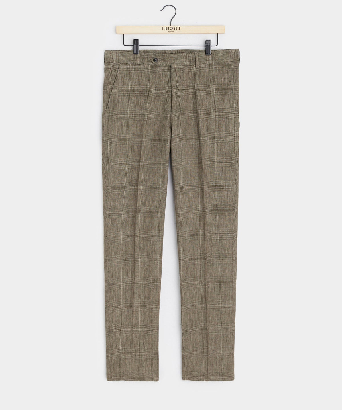 Italian Linen Sutton Trouser in Olive Glenplaid