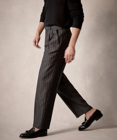 Italian Linen Wythe Trouser in Charcoal Pinstripe