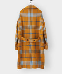 Italian Oversized Double Breasted Officer Coat in Chartreuse Plaid