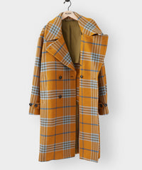 Italian Oversized Double Breasted Officer Coat in Chartreuse Plaid