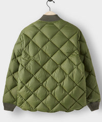 Italian Quilted Down Snap Bomber in Olive