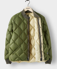 Italian Quilted Down Snap Bomber in Olive