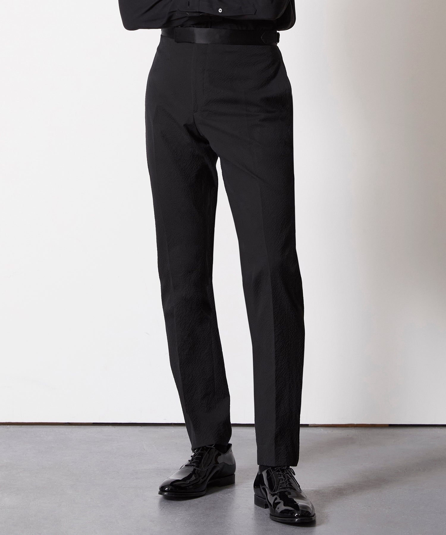 Italian Seersucker Tuxedo Trouser in Black