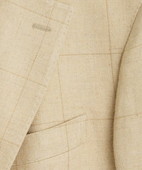 Italian Silk Linen Sport Coat in Tan Windowpane