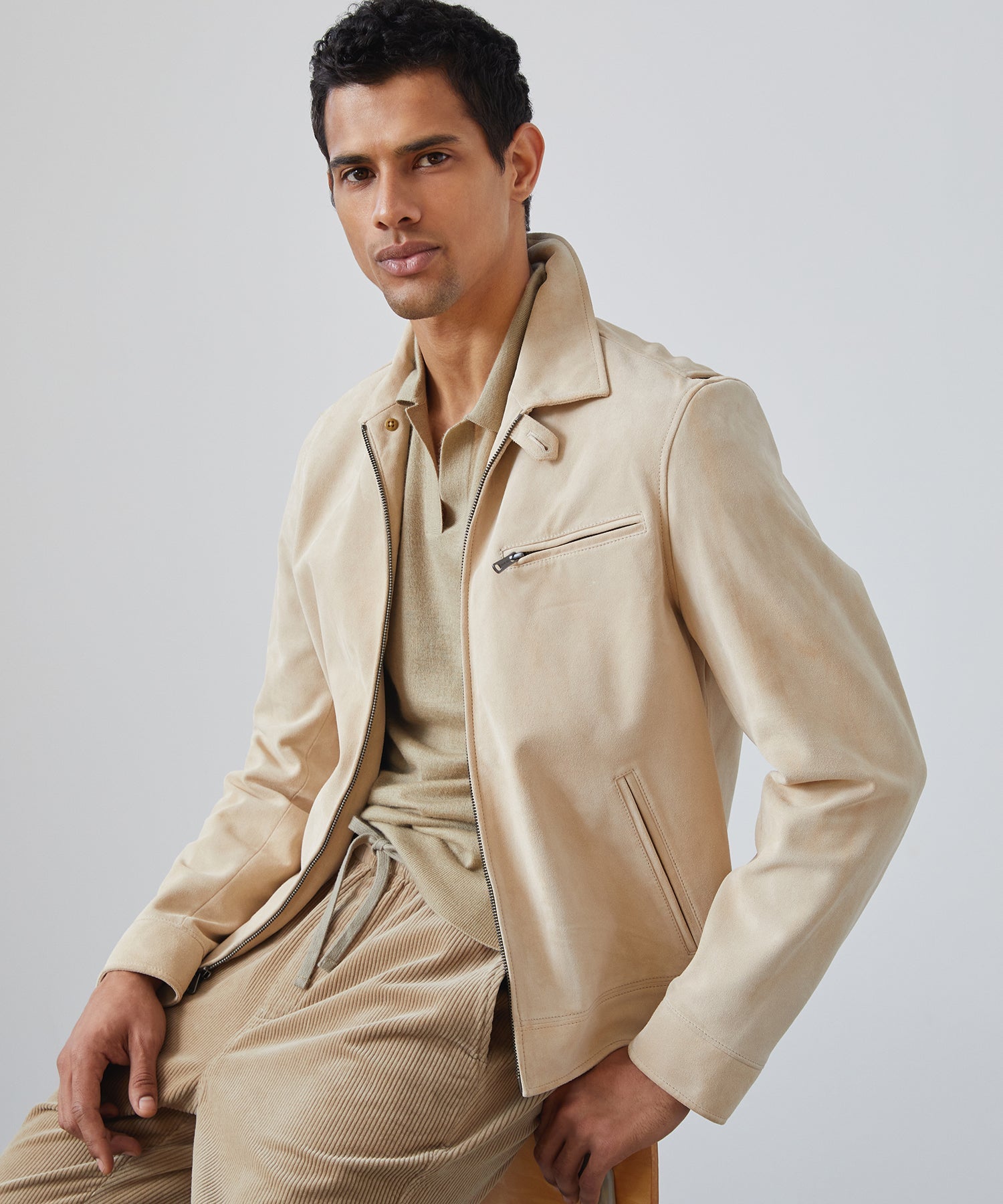 Italian Suede Dean Jacket in Light Taupe