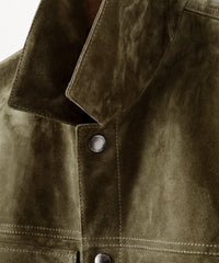 Italian Suede Snap Dylan Jacket in Olive