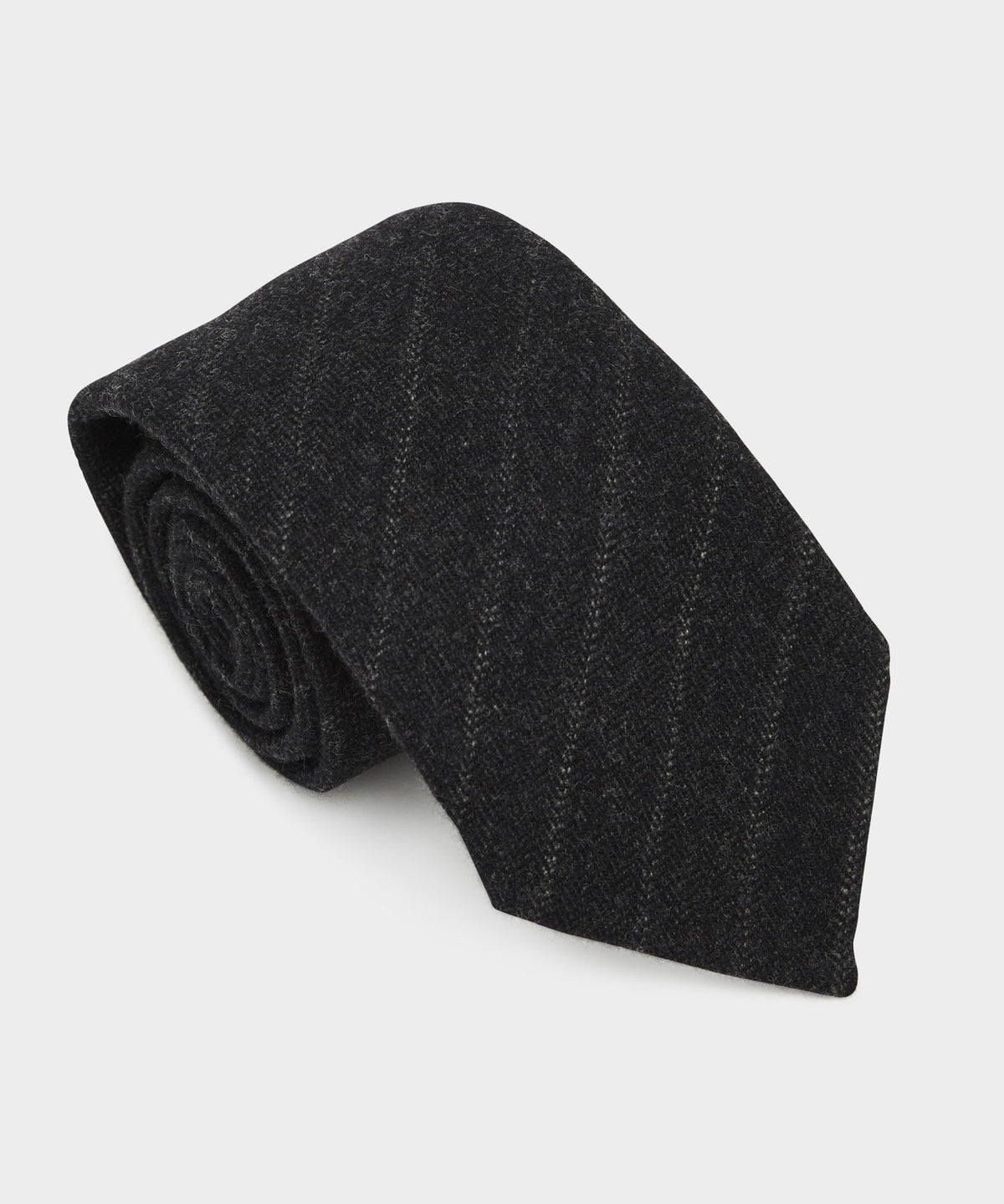 Italian Wool Flannel Tie in Charcoal Stripe