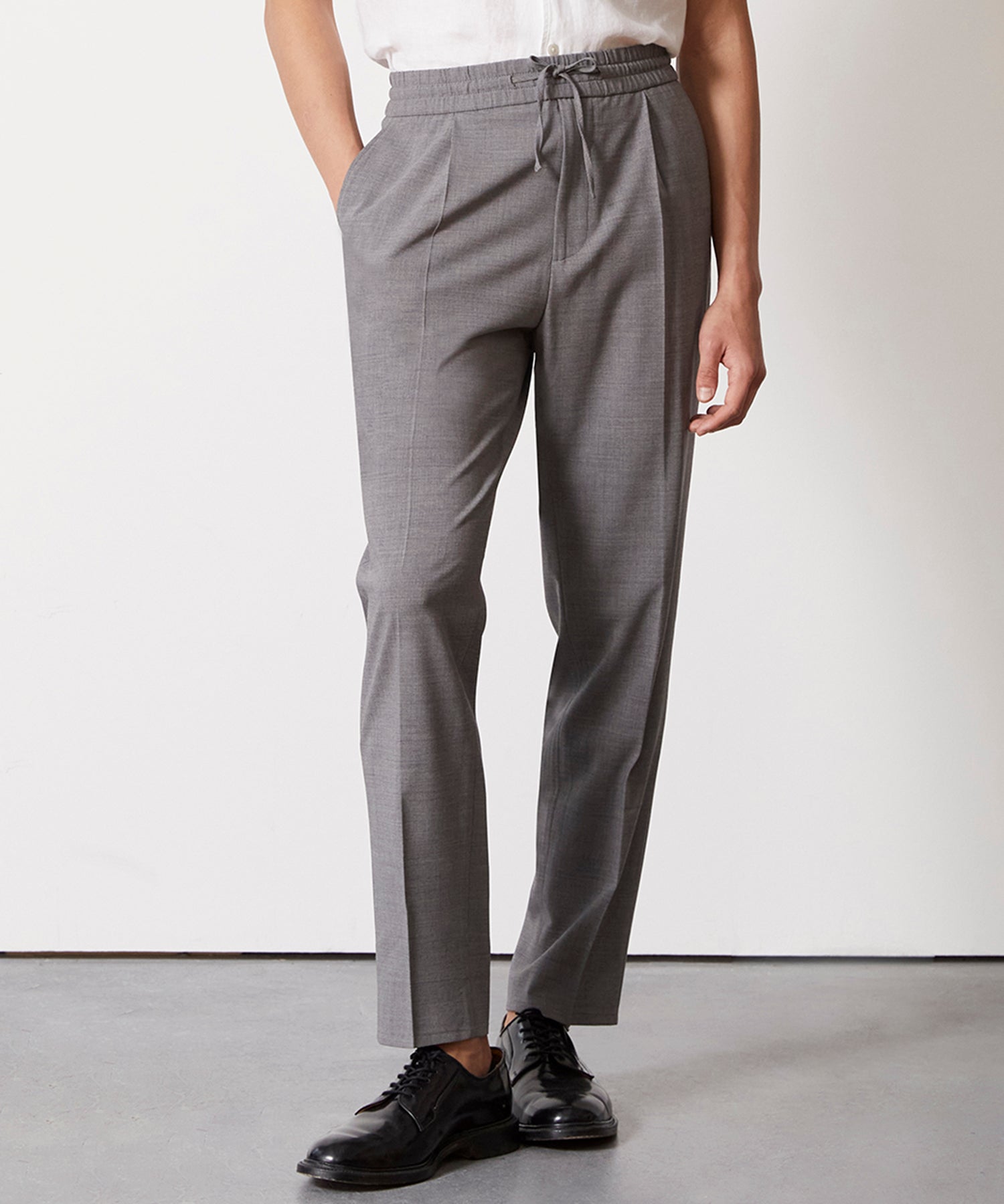 Italian Wool Madison Drawstring Trouser in Grey