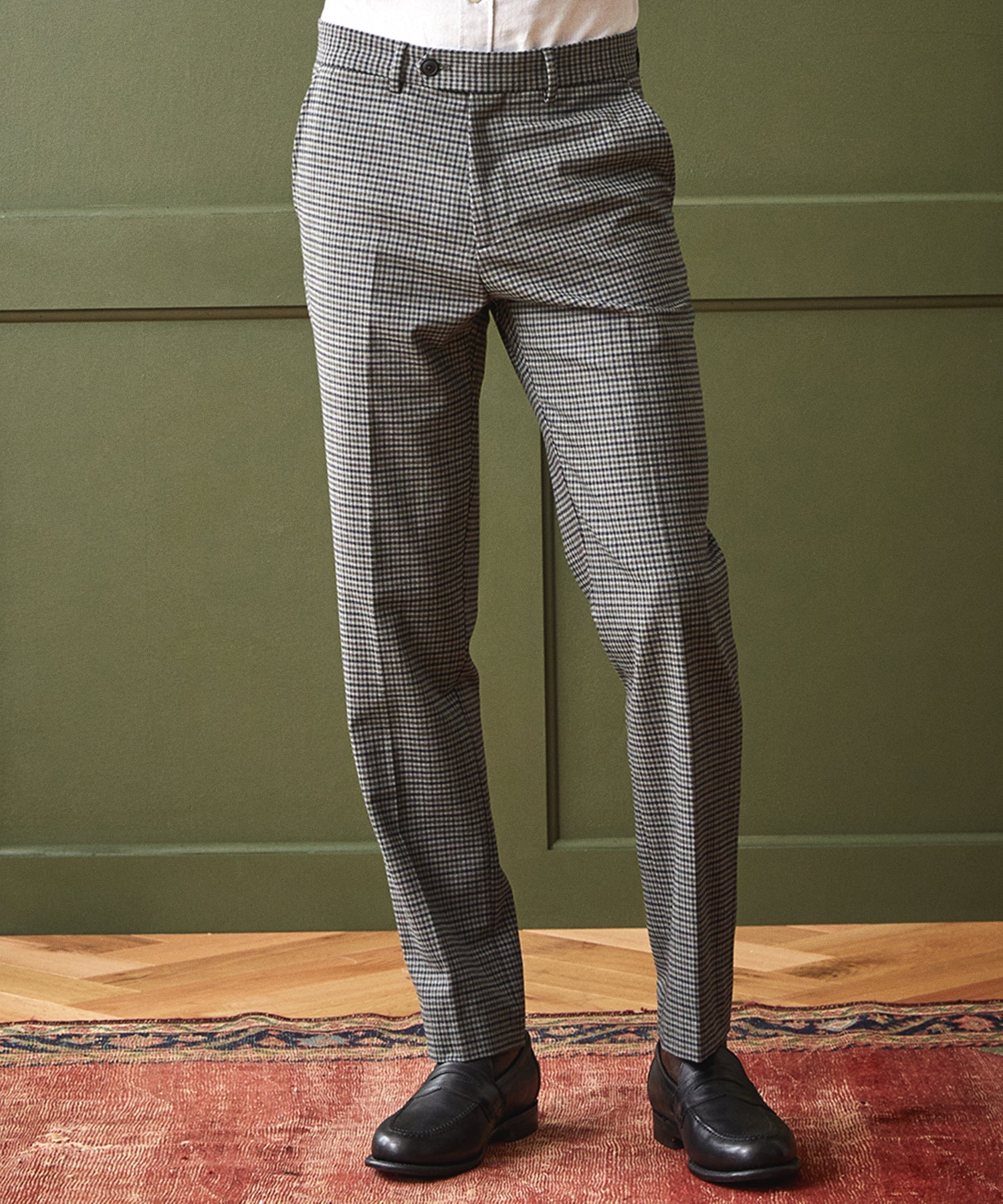 Italian Wool Sutton Trouser in Grey Blue Gingham