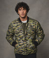 Japanese Quilted Down Snap Bomber Jacket in Tiger Camo