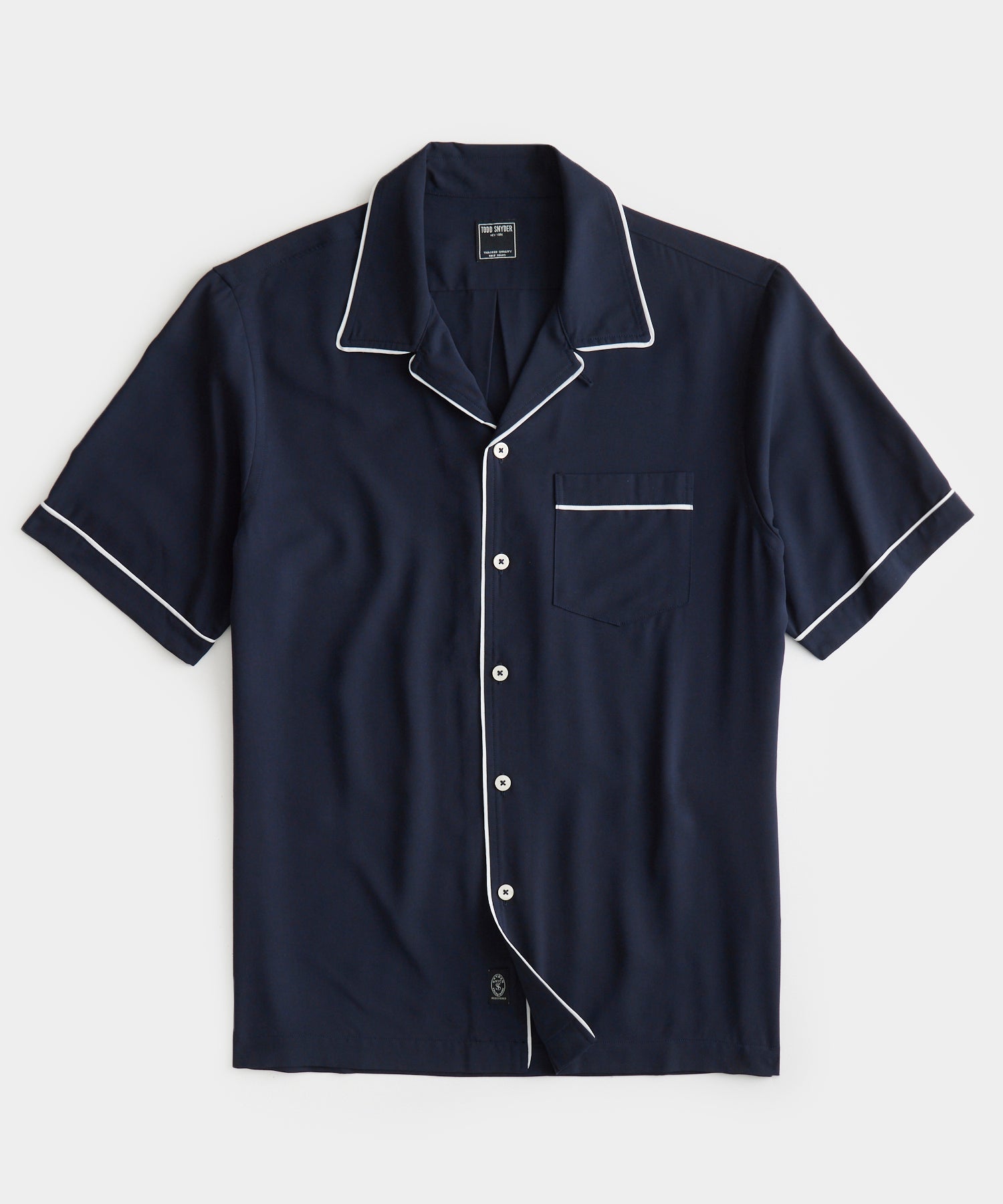 Japanese Tipped Rayon Lounge Shirt in Navy