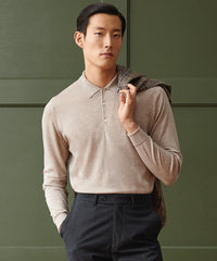 John Smedley x Todd Snyder Long Sleeve Polo in Soft Fawn