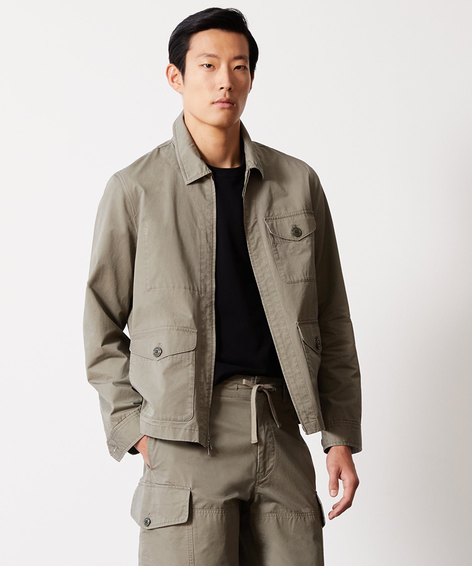 LIGHTWEIGHT COTTON MILITARY JACKET IN FADED SURPLUS