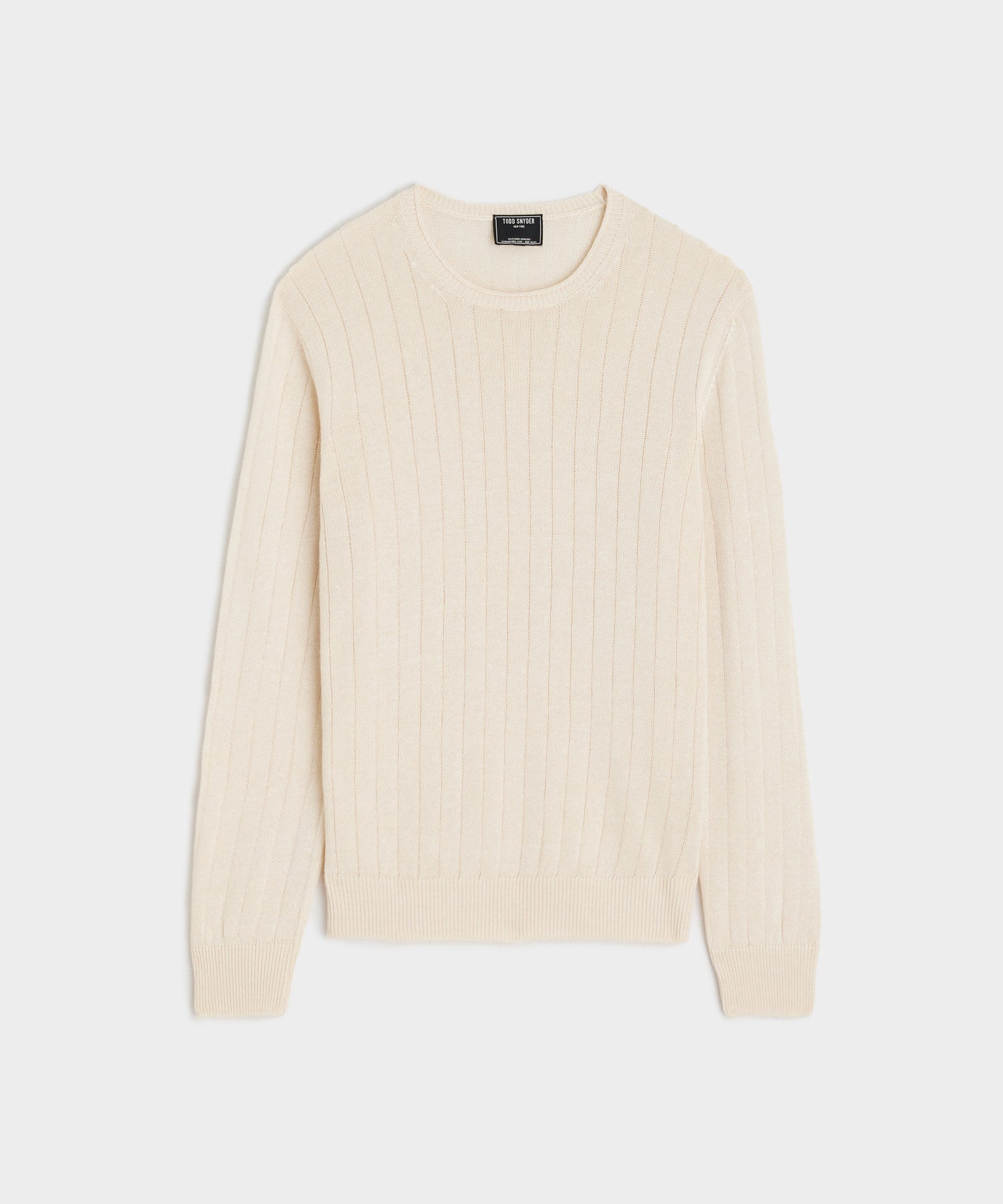 Italian Linen Crewneck Ribbed Sweater in Off White