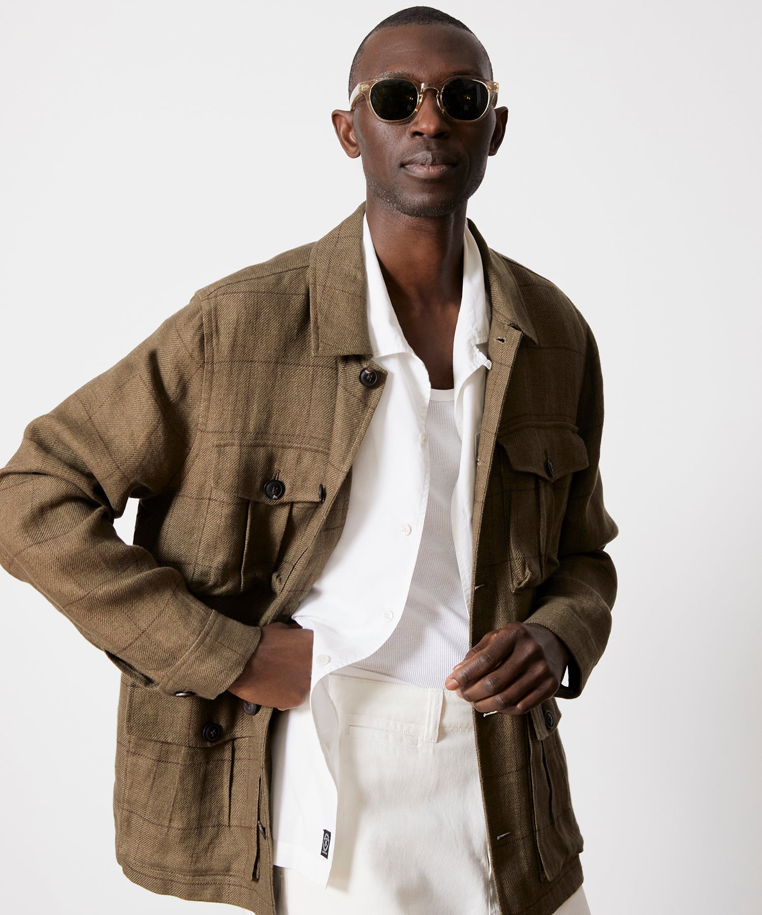 Linen Field Jacket in Olive Windowpane – Todd Snyder