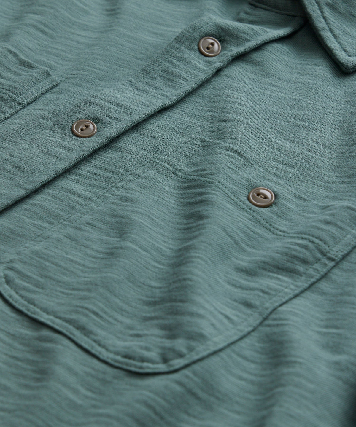 Long-Sleeve Slub Jersey Camp Shirt in Green Pewter