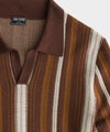 Long-Sleeved Stripe Merino Montauk Polo in Glazed Pecan